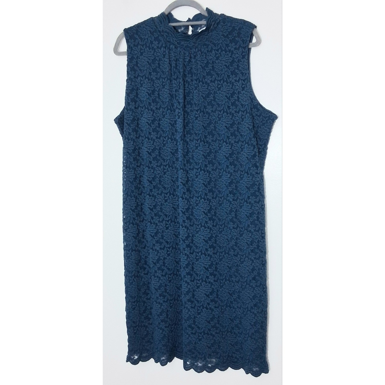 Susan Graver Dress. Women's Size Xl* Teal Stretch Lace Mock Neck Zip Pre-Owned